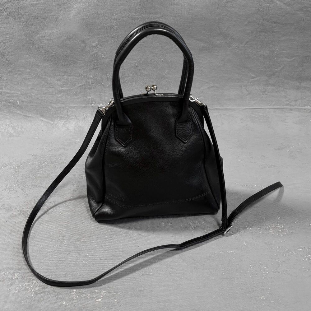 Y's Yohji Yamamoto 2022 Black Clasp Handbag in Black Cowhide Leather